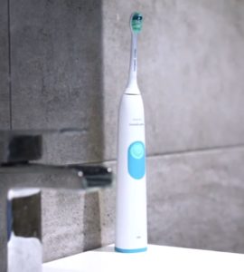 Philips Sonicare 2 Series toothbrush on bathroom sink