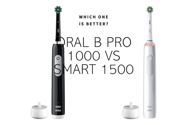 black oral-b pro 1000 and white oral b smart 1500 electric toothbrush