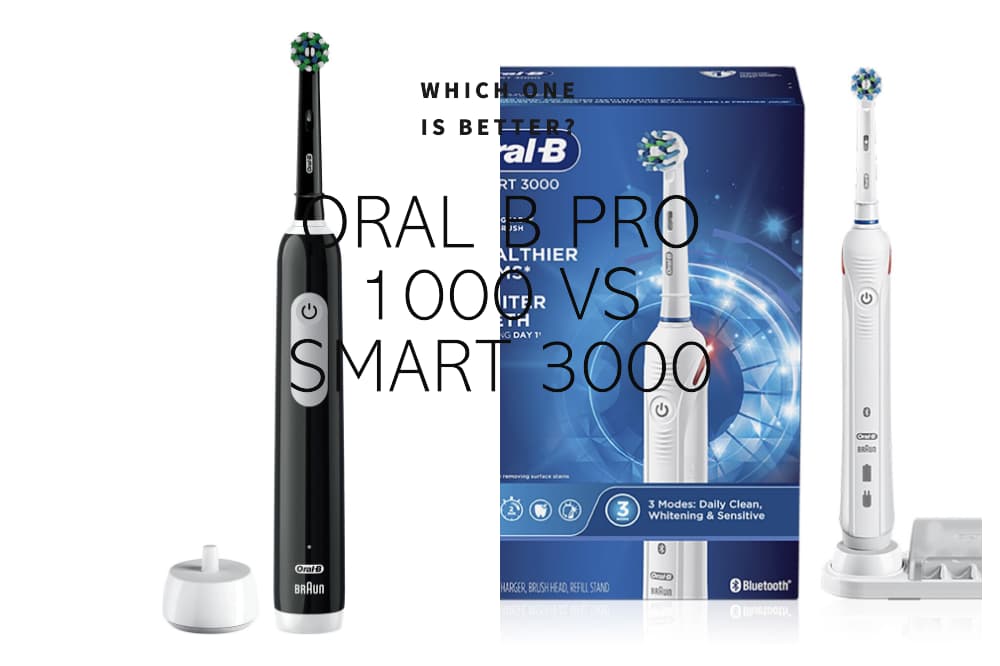 black oral-b pro-1000 and white oral-b smart 3000 electric toothbrush